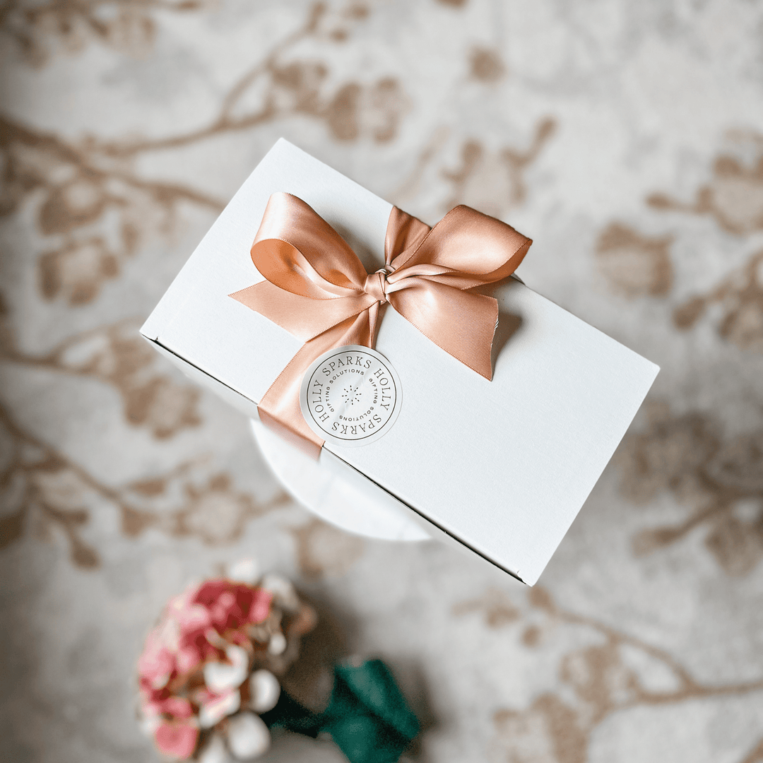 Basic White Gift Box (3-5 items), Ivory Crinkle Shred, Perfectly Tied Bow, Greeting Card, Handwritten Message