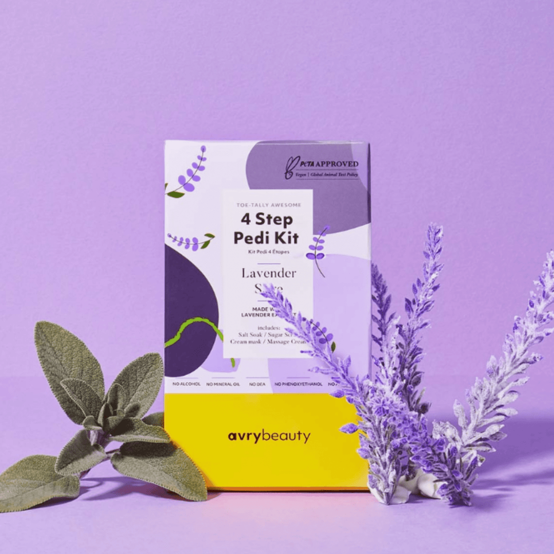 Lavender Sage 4 Step Pedi Kit, spa day  spa & self care  spa  shea  self care gifts  self care  purple  marketplace  lotion  lavender  handcream  hand cream  cream  beauty products  pedicure  bath salts