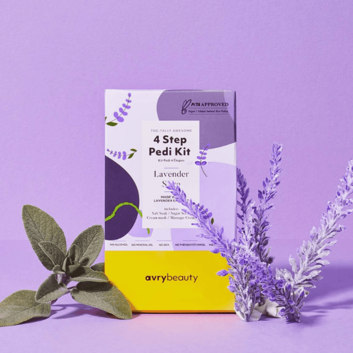 Lavender Sage 4 Step Pedi Kit, spa day  spa & self care  spa  shea  self care gifts  self care  purple  marketplace  lotion  lavender  handcream  hand cream  cream  beauty products  pedicure  bath salts