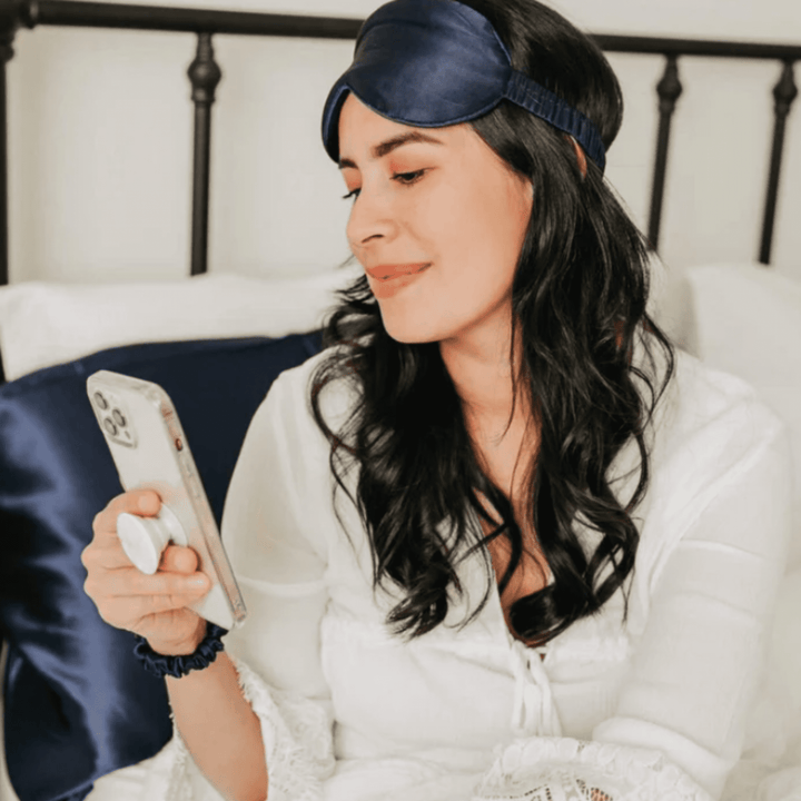 Mulberry Silk Sleep Mask - Navy spa day spa & self care spa self care relaxation mask marketplace face mask eye mask beauty products navy blue silk sleep mask
