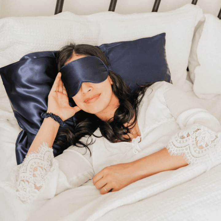 Mulberry Silk Sleep Mask - Navy spa day spa & self care spa self care relaxation mask marketplace face mask eye mask beauty products navy blue silk sleep mask